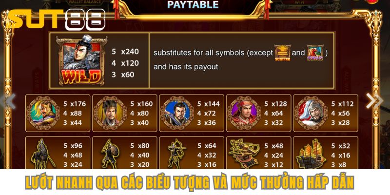 Lướt nhanh qua các biểu tượng và mức thưởng hấp dẫn